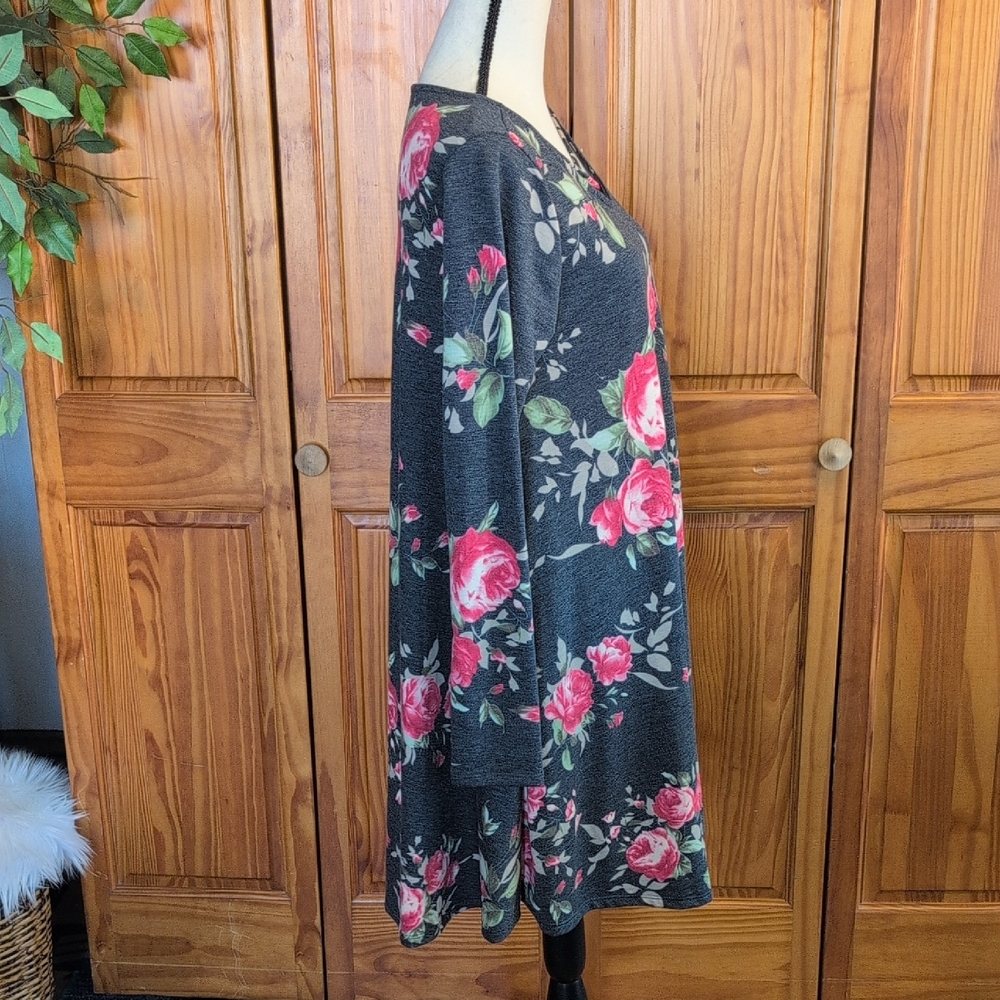 Elegant Floral Knit Criss-Cross Neckline Midi Dress XL             CC148 - Picture 4 of 6
